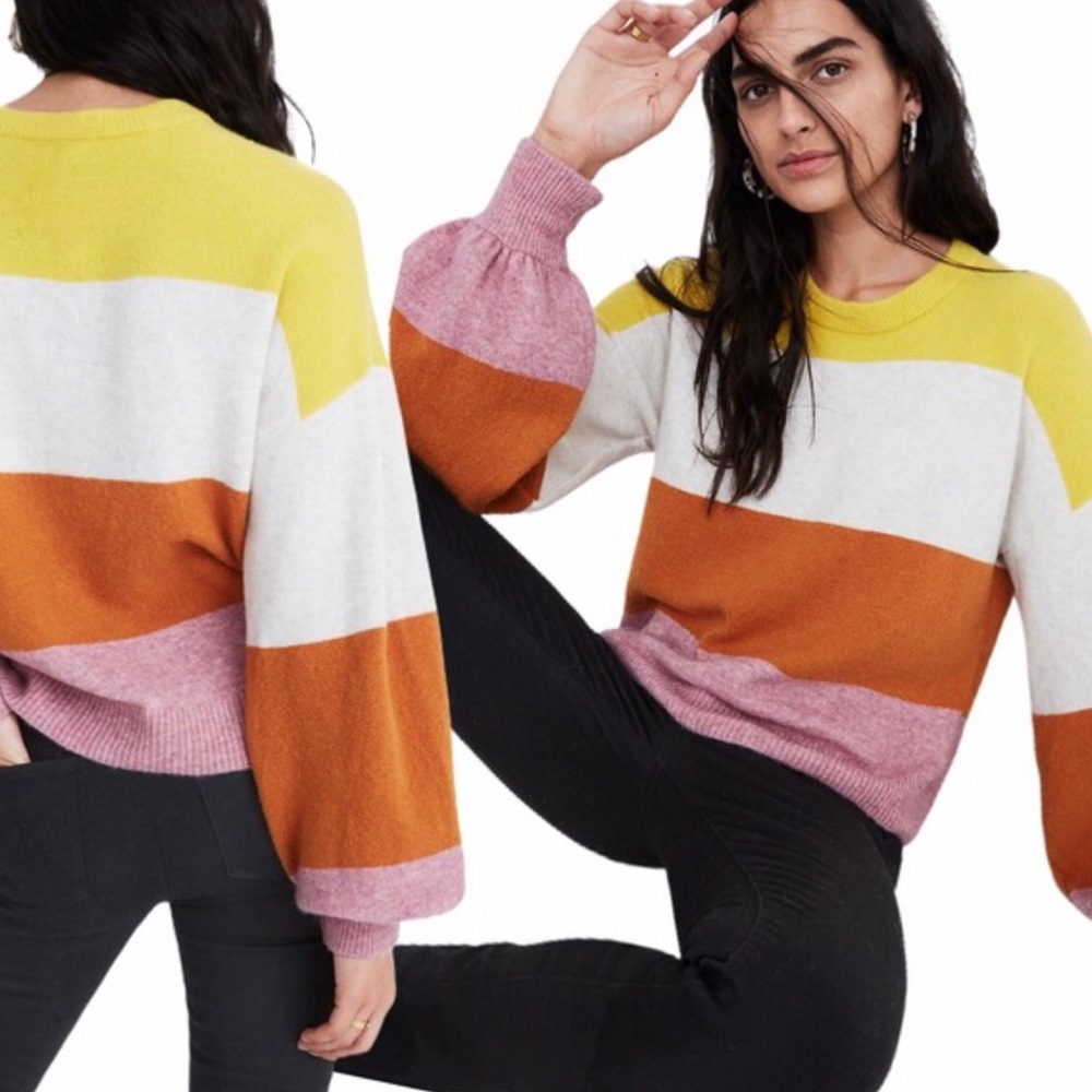 Madewell striped gladwell balloon sleeve sweater